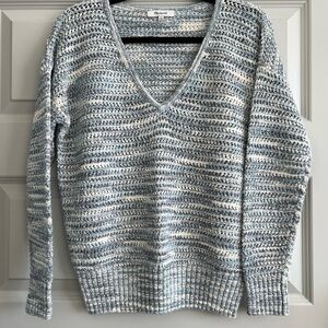 Madewell V-Neck Sweater in Blue and White